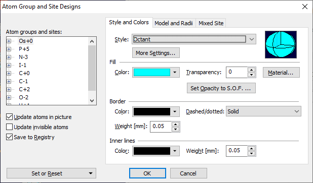 Screenshot of Atom Group and Site Designs dialog