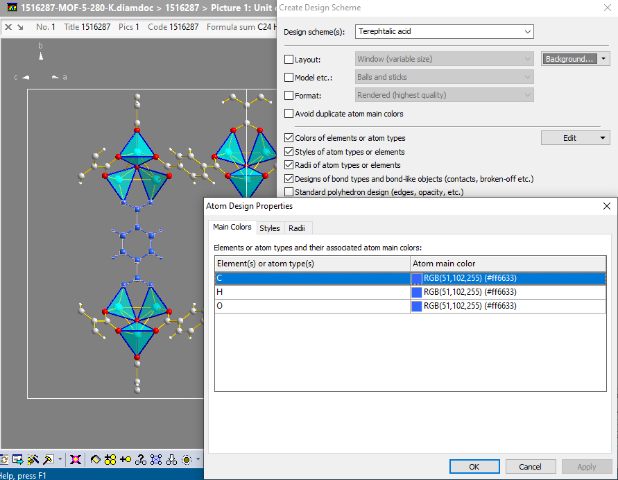Creating a design scheme from one terephtalic acid fragment