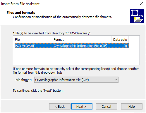 Screenshot of Insert From File Assistant, File and Format page