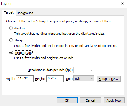 Screenshot of Target page of Layout dialog
