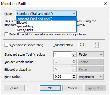 Model and Radii dialog