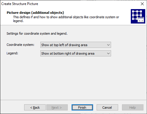 Screenshot of Picture Creation Assistant page to define legend and coordinate system