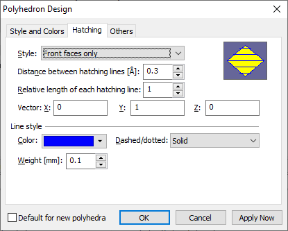 Polyhedron Design dialog with Hatching page