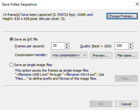 Save Video Sequence dialog
