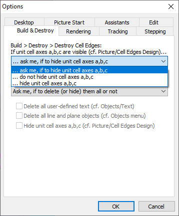 Screenshot of Build and Destroy page in Options dialog
