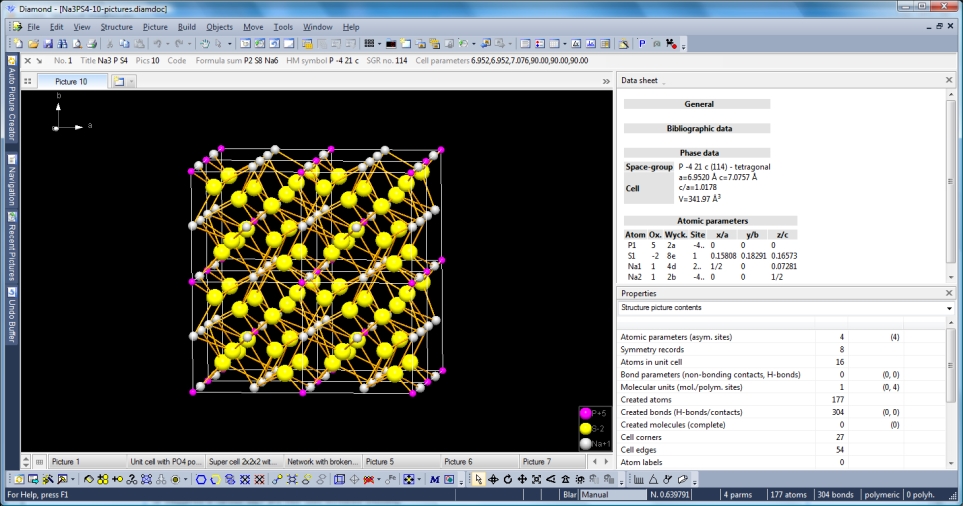 Diamond 4.0 screenshot with Na3PS4-10-pictures.diamdoc opened