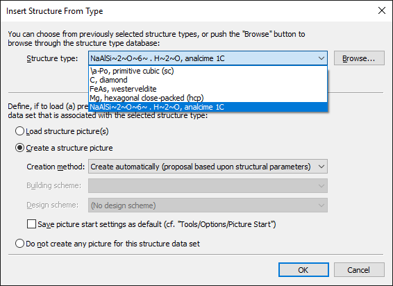 Screenshot of the Insert Structure From Type dialog