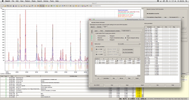 Screen shot of Match! version 2.1.2 while setting up a Rietveld refinement calculation.